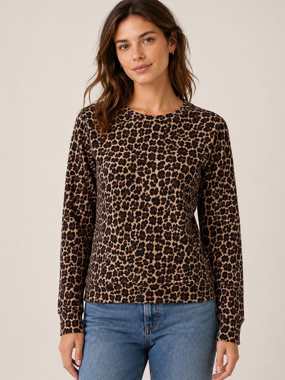 J.Crew Factory Leopard Print Cotton Crewneck Sweatshirt Small